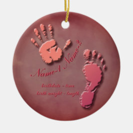 Nieuwe voetafdruk van een babyhand keramisch ornament