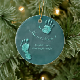 Nieuwe voetafdruk van een babyhand keramisch ornament