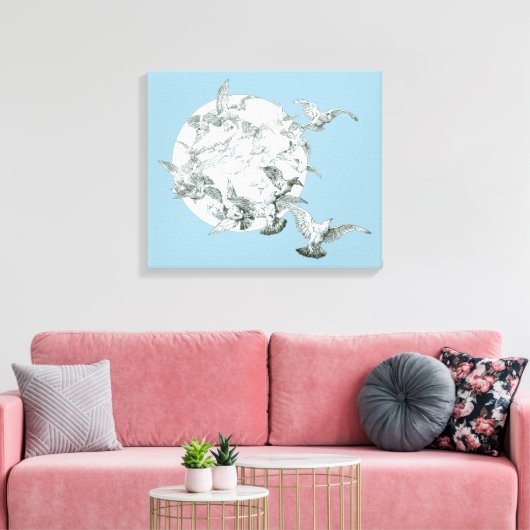  nieuwe vogelstand met volle maan canvas afdruk (Insitu (Woonkamer))