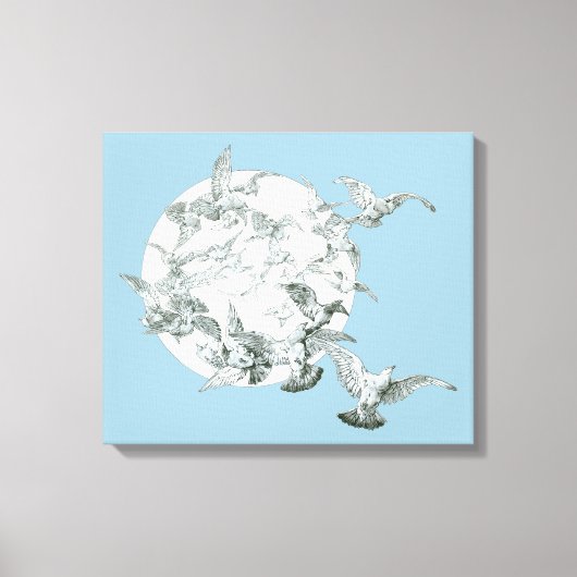 nieuwe vogelstand met volle maan canvas afdruk (Voorkant)