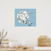  nieuwe vogelstand met volle maan poster (Keuken)