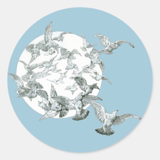 nieuwe vogelstand met volle maan ronde sticker (Voorkant)
