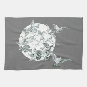 nieuwe vogelstand met volle maan theedoek