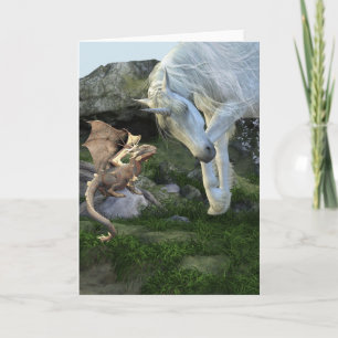 Nieuwe vrienden Baby Draak en Eenhoring Fantasie Kaart
