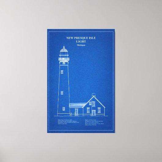 Nieuwe vuurtoren op Presque Isle - Michigan - AD Canvas Afdruk (Voorkant)