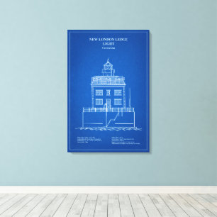 Nieuwe vuurtoren van London Ledge - Connecticut – Canvas Afdruk