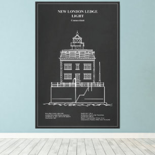 Nieuwe vuurtoren van London Ledge - Connecticut – Canvas Afdruk