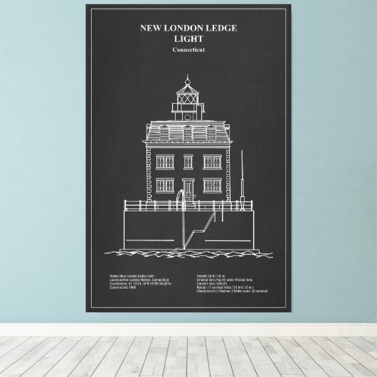Nieuwe vuurtoren van London Ledge - Connecticut – Canvas Afdruk (Insitu (Houten vloer))