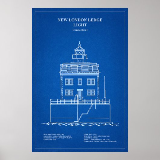Nieuwe vuurtoren van London Ledge - Connecticut – Poster (Voorkant)