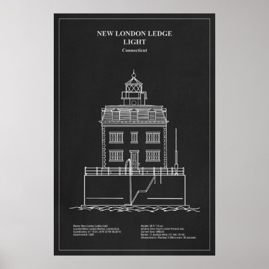 Nieuwe vuurtoren van London Ledge - Connecticut – Poster (Voorkant)