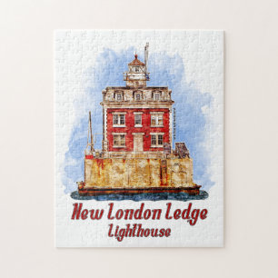 Nieuwe vuurtoren van London Ledge Waterverf Connec Legpuzzel