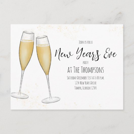 Nieuwe Waterverf Champagne van het Jaar Vooraf ger Briefkaart (Voorkant)