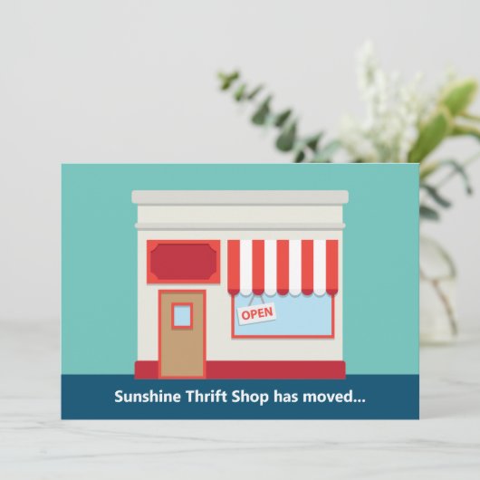 Nieuwe winkeldeur openen of winkelbeweging aankondiging (Staand voorkant)