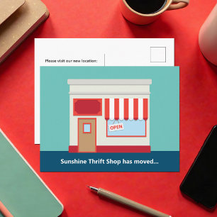 Nieuwe winkeldeur openen of winkelbeweging briefkaart