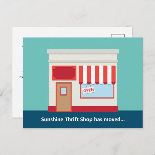 Nieuwe winkeldeur openen of winkelbeweging briefkaart (Voorkant / Achterkant)