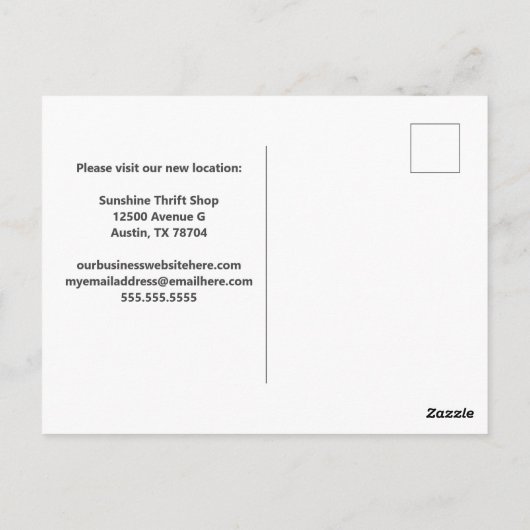 Nieuwe winkeldeur openen of winkelbeweging briefkaart (Achterkant)