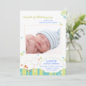 Nieuwe Winter Baby Boy Platte Foto Geboorte Aankondiging (Staand voorkant)