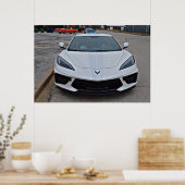 Nieuwe witte corvette auto met racestrepen poster (Keuken)