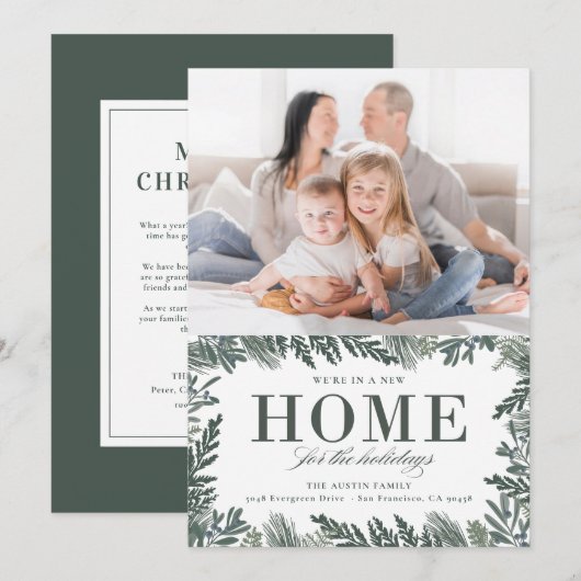 Nieuwe woning voor de feestdagen met bewegende aan feestdagenkaart (Voorkant / Achterkant)