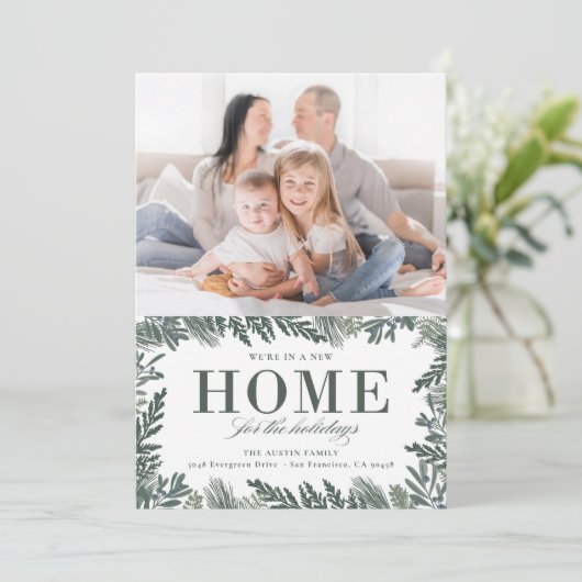 Nieuwe woning voor de feestdagen met bewegende aan feestdagenkaart (Staand voorkant)