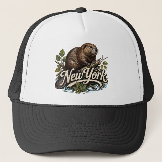Nieuwe York bever wild retro kunst Trucker Pet (Voorkant)