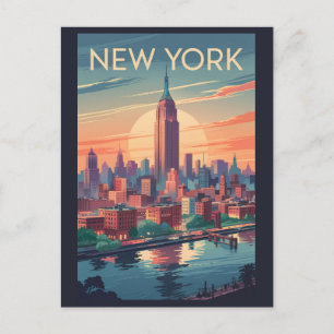 Nieuwe York City Silhouette Reis Kunst Vintage Briefkaart