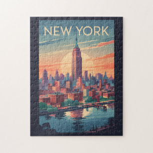 Nieuwe York City Silhouette Reis Kunst Vintage Legpuzzel