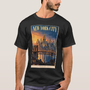 Nieuwe York City Zonsondergang Illustratie Reis Ku T-shirt