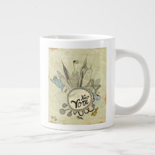 Nieuwe York Doodle Poster Grote Koffiekop