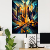 Nieuwe York Dynamisch Kubisme – Moderne Geometrisc Poster (Thuiskantoor)