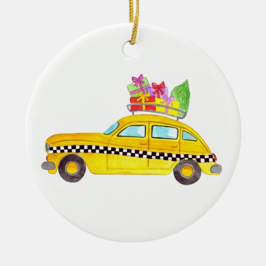 Nieuwe York Gele Taxi Kerstcadeaus Keramisch Ornament (Voorkant)