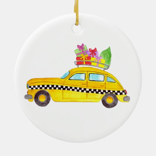 Nieuwe York Gele Taxi Kerstcadeaus Keramisch Ornament (Achterkant)
