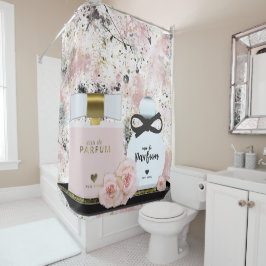 Nieuwe York Parfumflessen Goud & Blush Roze Rozen Douchegordijn