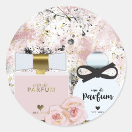 Nieuwe York Parfumflessen Goud & Blush Roze Rozen Ronde Sticker