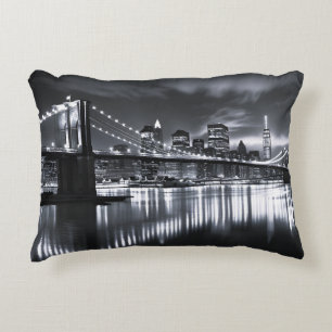 Nieuwe York Silhouet Brooklyn Bridge Monochroom Na Accent Kussen