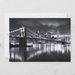 Nieuwe York Silhouet Brooklyn Bridge Monochroom Na Feestdagenkaart