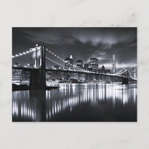 Nieuwe York Silhouet Brooklyn Bridge Monochroom Na Feestdagenkaart