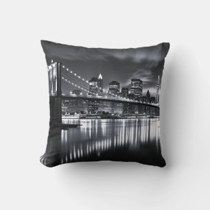 Nieuwe York Silhouet Brooklyn Bridge Monochroom Na Kussen