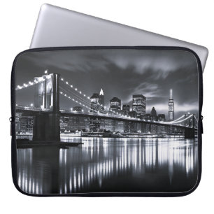 Nieuwe York Silhouet Brooklyn Bridge Monochroom Na Laptop Sleeve