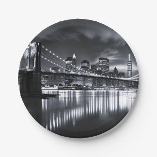 Nieuwe York Silhouet Brooklyn Bridge Monochroom Na Papieren Bordje