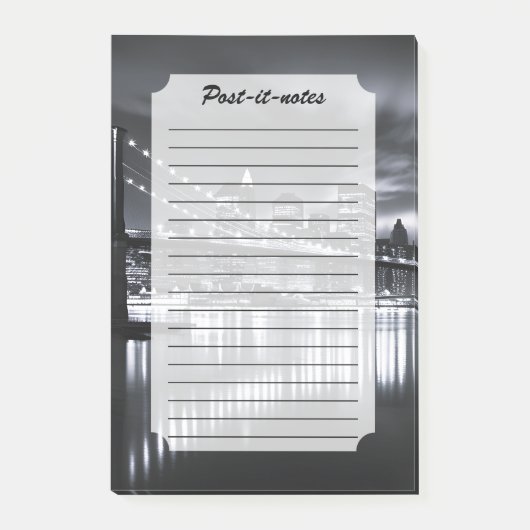 Nieuwe York Silhouet Brooklyn Bridge Monochroom Na Post-it® Notes (Voorkant)
