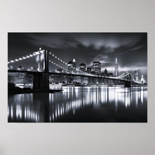 Nieuwe York Silhouet Brooklyn Bridge Monochroom Na Poster