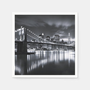 Nieuwe York Silhouet Brooklyn Bridge Monochroom Na Servet