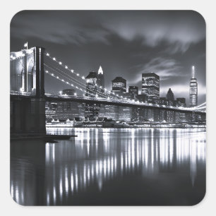 Nieuwe York Silhouet Brooklyn Bridge Monochroom Na Vierkante Sticker