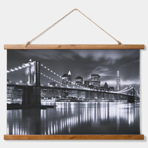 Nieuwe York Silhouette Brooklyn Bridge Monochroom Hangend Wandkleed