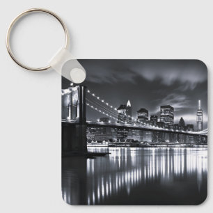 Nieuwe York Silhouette Brooklyn Bridge Monochroom  Sleutelhanger