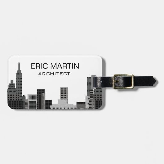 Nieuwe York Silhouette Grijs Gemoderniseerde Naam Bagagelabel (Voorkant horizontaal)