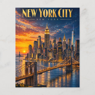 Nieuwe York Stad Gouden Silhouet Zonsondergang Rei Flyer