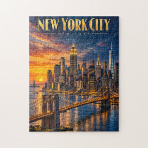 Nieuwe York Stad Gouden Silhouet Zonsondergang Rei Legpuzzel