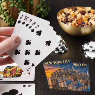 Nieuwe York Stad Gouden Silhouet Zonsondergang Rei Pokerkaarten